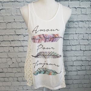 Racerback Tee Shirt Crochet Back Amour Feathers